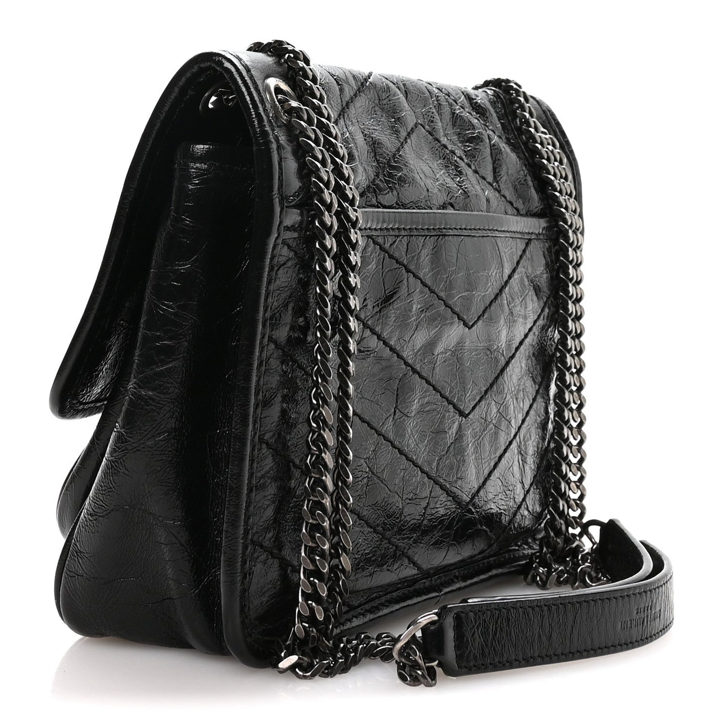 Crinkled Calfskin Matelasse Monogram Baby Niki Chain Satchel Black