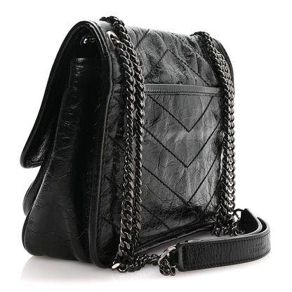 Crinkled Calfskin Matelasse Monogram Baby Niki Chain Satchel Black