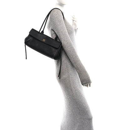 Grained Calfskin Stitched Urban Essentials Small Shopping Bag Black