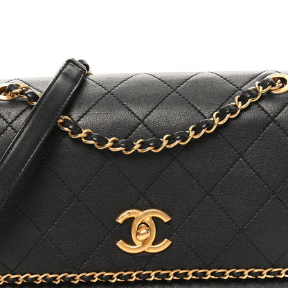 Calfskin Stitched Chain Flap Black