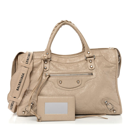 Agneau Classic Silver Hardware City Logo Strap Light Beige Black