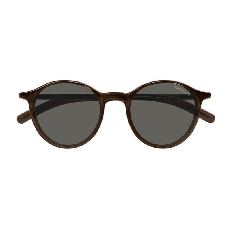 Montblanc Sunglasses Round Full Rim, Shiny Brown Frame and Grey Lens MB0324S002
