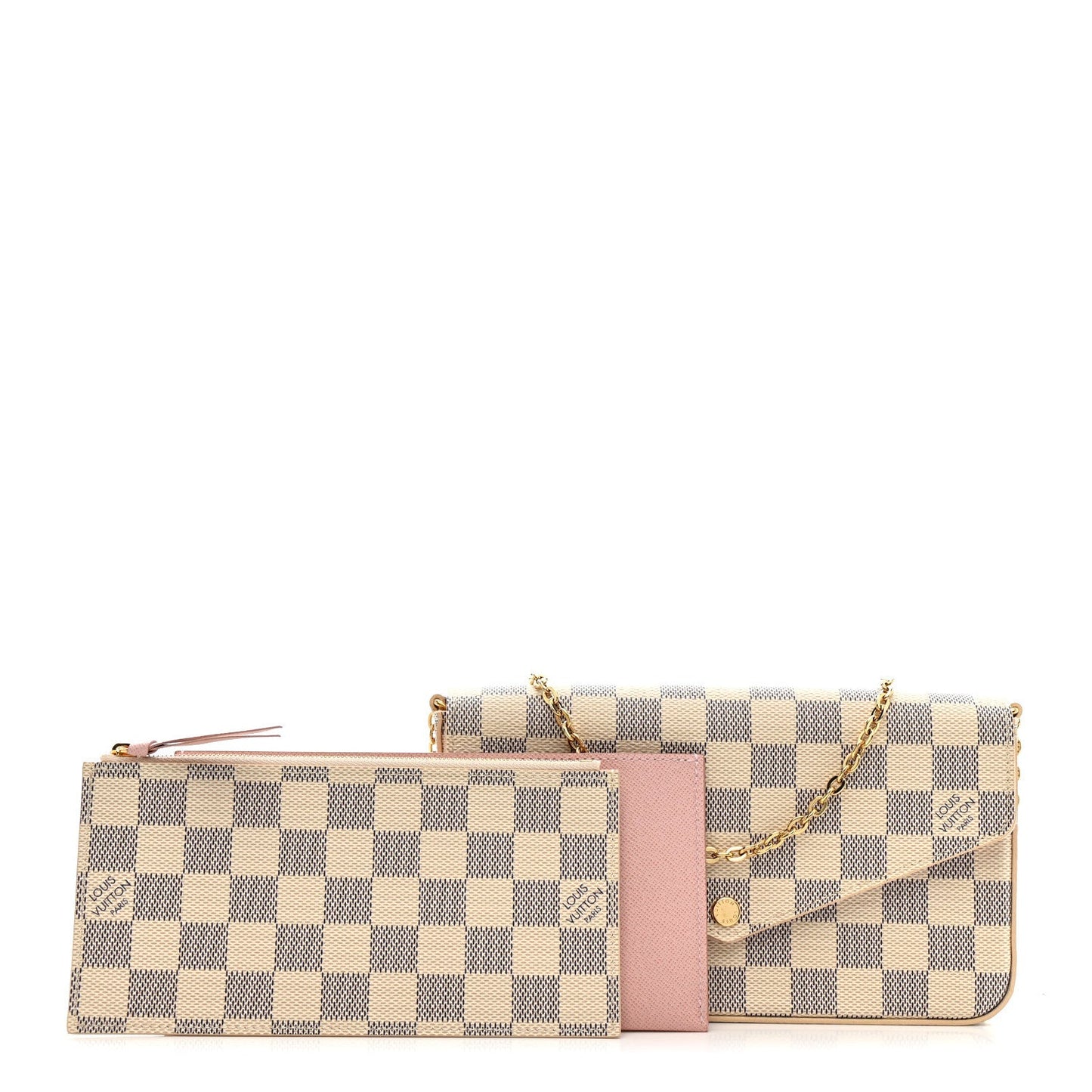 Damier Azur Pochette Felicie Chain Wallet Rose Ballerine