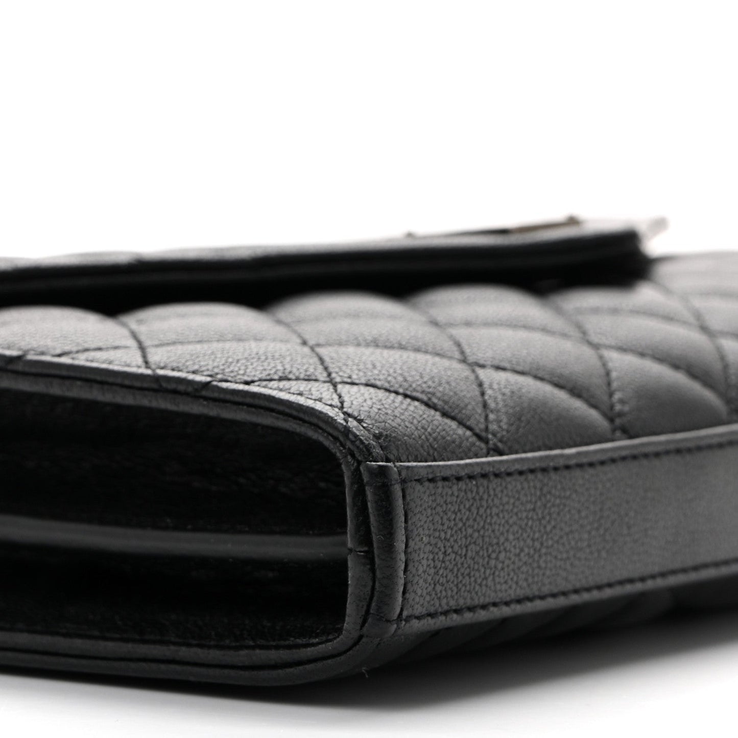 Sheepskin Tri-Quilt Monogram Envelope Chain Wallet Black