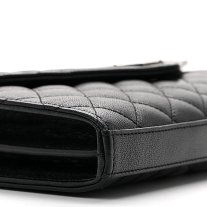 Sheepskin Tri-Quilt Monogram Envelope Chain Wallet Black
