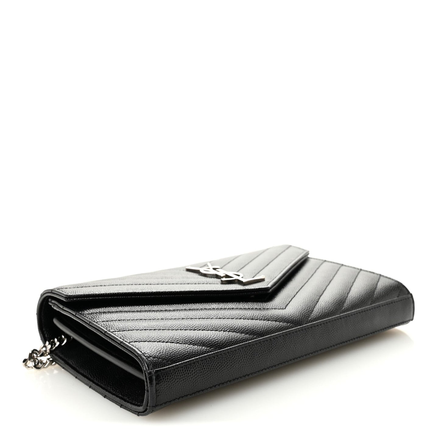 Grain De Poudre Matelasse Chevron Monogram Chain Wallet Black