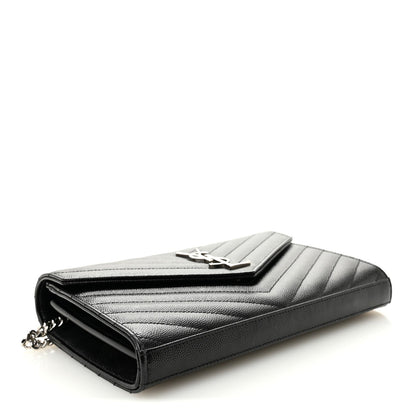 Grain De Poudre Matelasse Chevron Monogram Chain Wallet Black