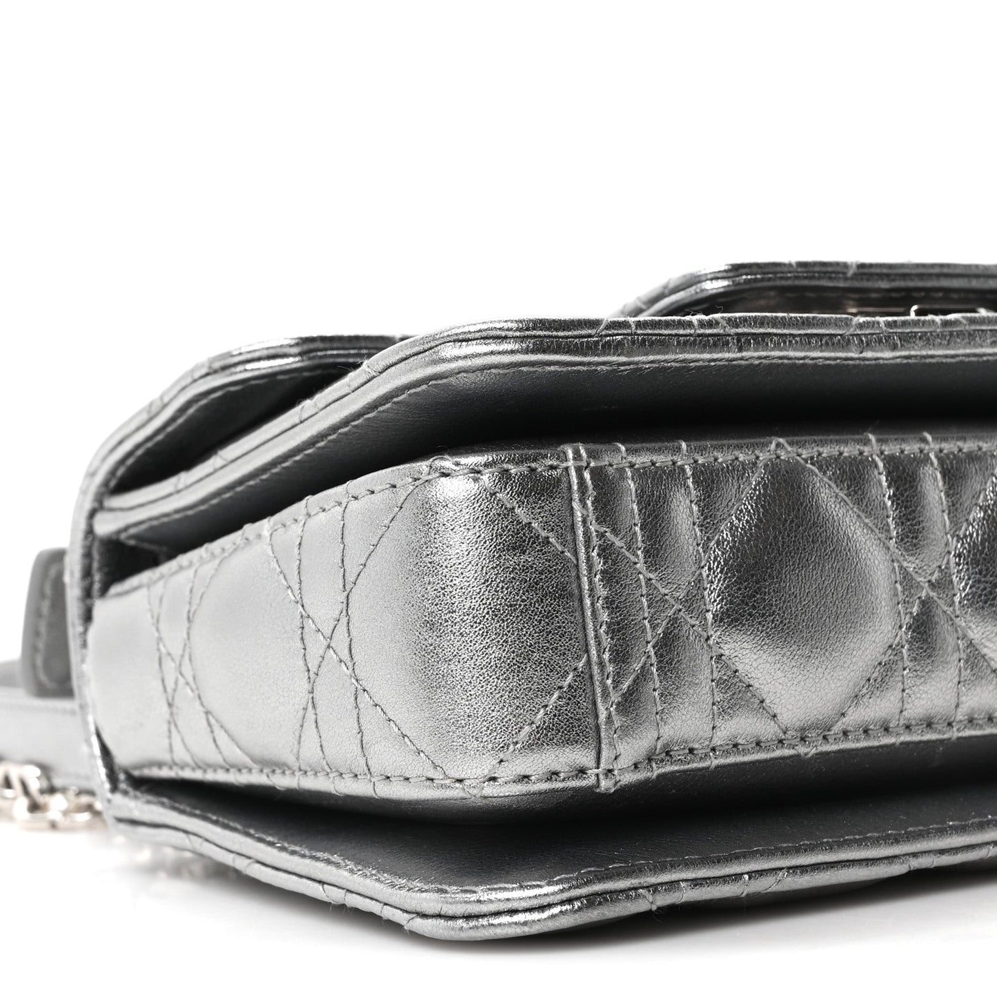 Metallic Lambskin Cannage Mini Jolie Top Handle Bag Silver