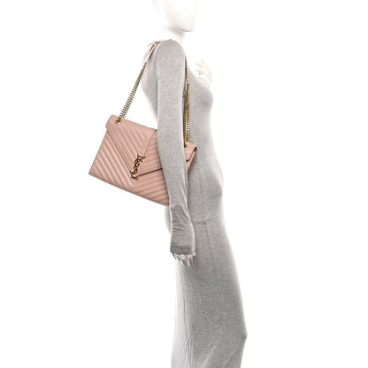Grain De Poudre Matelasse Chevron Large Monogram Satchel Pale Pink