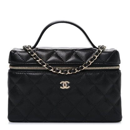 Caviar Quilted Top Handle Slim Vanity With Chain Black