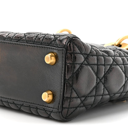 Crinkled Patent Cannage Small Lucky Badges My Lady Dior Black