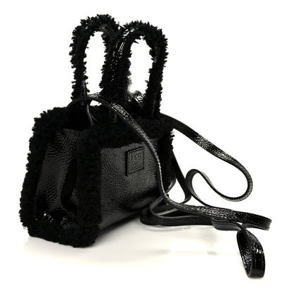 X UGG Crinkle Patent Shearling Small Shopping Bag Black