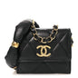 Lambskin Pearl Quilted CC Flap Card Holder With Chain  Black