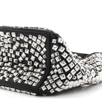Sheepskin Studded Small Spike Hobo Black