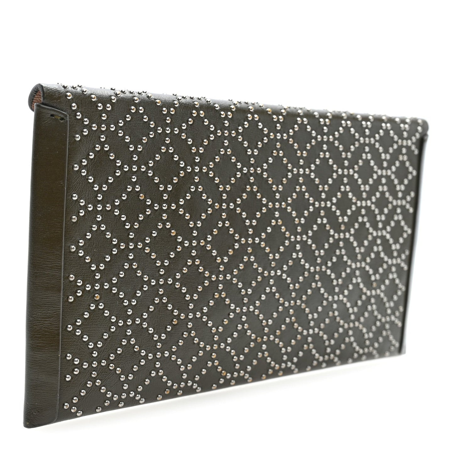 Calfskin Arabesque Studded Small Louise Envelope Clutch Olive