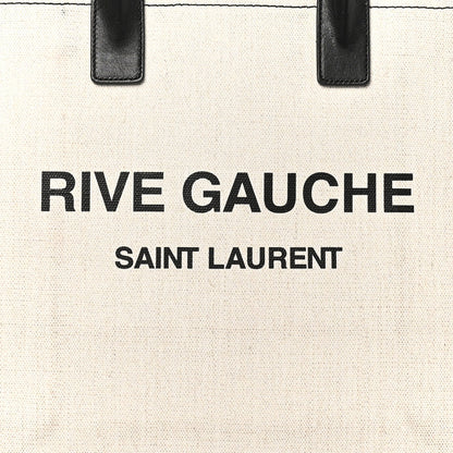 Linen Calfskin Rive Gauche North South Tote White Black