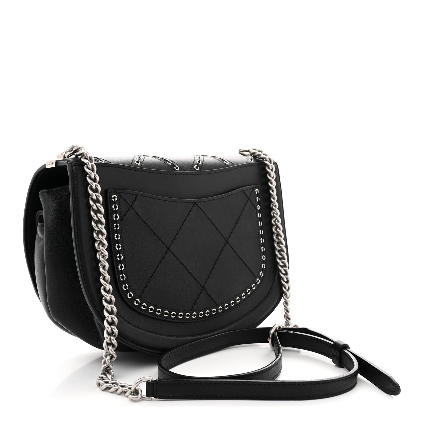 Calfskin Coco Eyelets Small Flap Bag Black