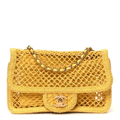 Mesh Macrame Small Flap Bag Yellow