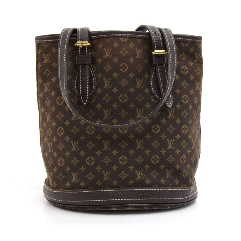 Louis Vuitto Bucket PM Mini Lin Monogram Ebène Canvas Shoulder Bag with Pouch