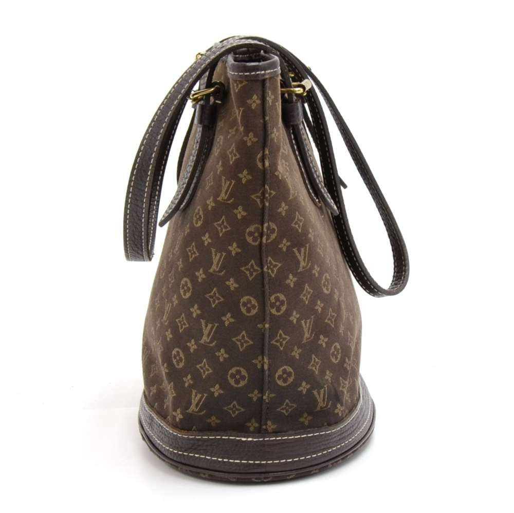 Louis Vuitto Bucket PM Mini Lin Monogram Ebène Canvas Shoulder Bag with Pouch