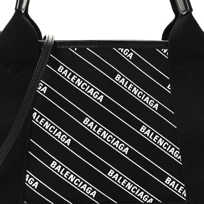 Cotton Canvas Calfskin Logo Print Navy Cabas XS Black White