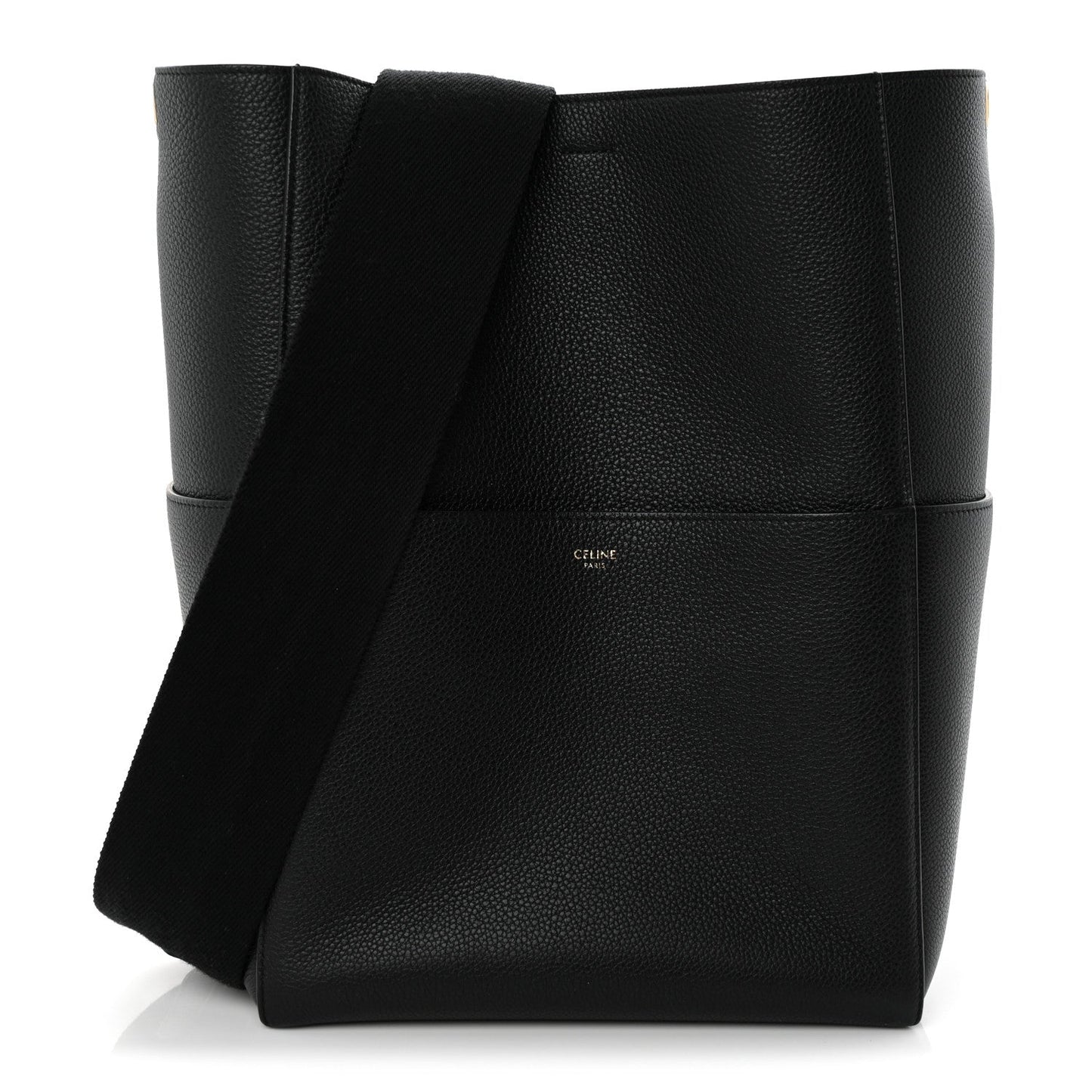 Soft Grained Calfskin Sangle Bucket Bag Black