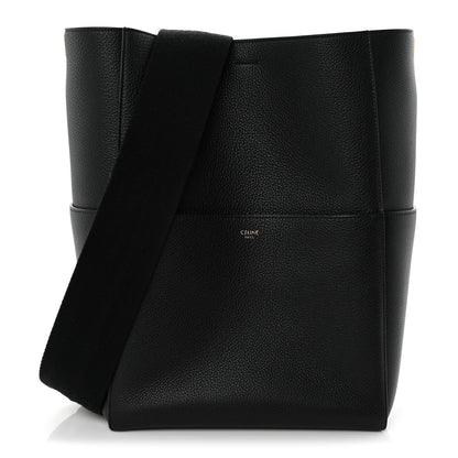 Soft Grained Calfskin Sangle Bucket Bag Black