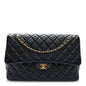 Grained Calfskin Quilted XXL Travel Flap Bag Black