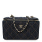 Denim Quilted Vanity Case With Chain Dark Blue