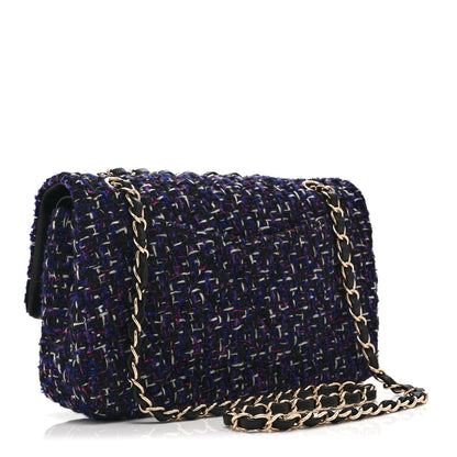 Tweed Quilted Medium Double Flap Dark Purple