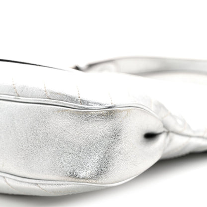 Sakai Be Green Calfskin Diagonal Stitched Small Blondie Tote Silver