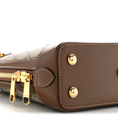 GG Supreme Monogram Azalea Calfskin Small Horsebit 1955 Top Handle Bag Beige Ebony Brown Sugar