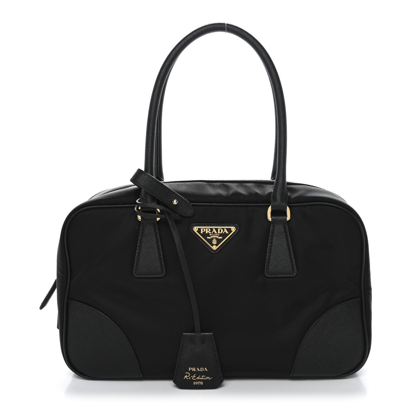 Re-Nylon Saffiano Medium Re-Edition 1978 Two Handle Bag Black