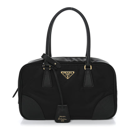 Re-Nylon Saffiano Medium Re-Edition 1978 Two Handle Bag Black
