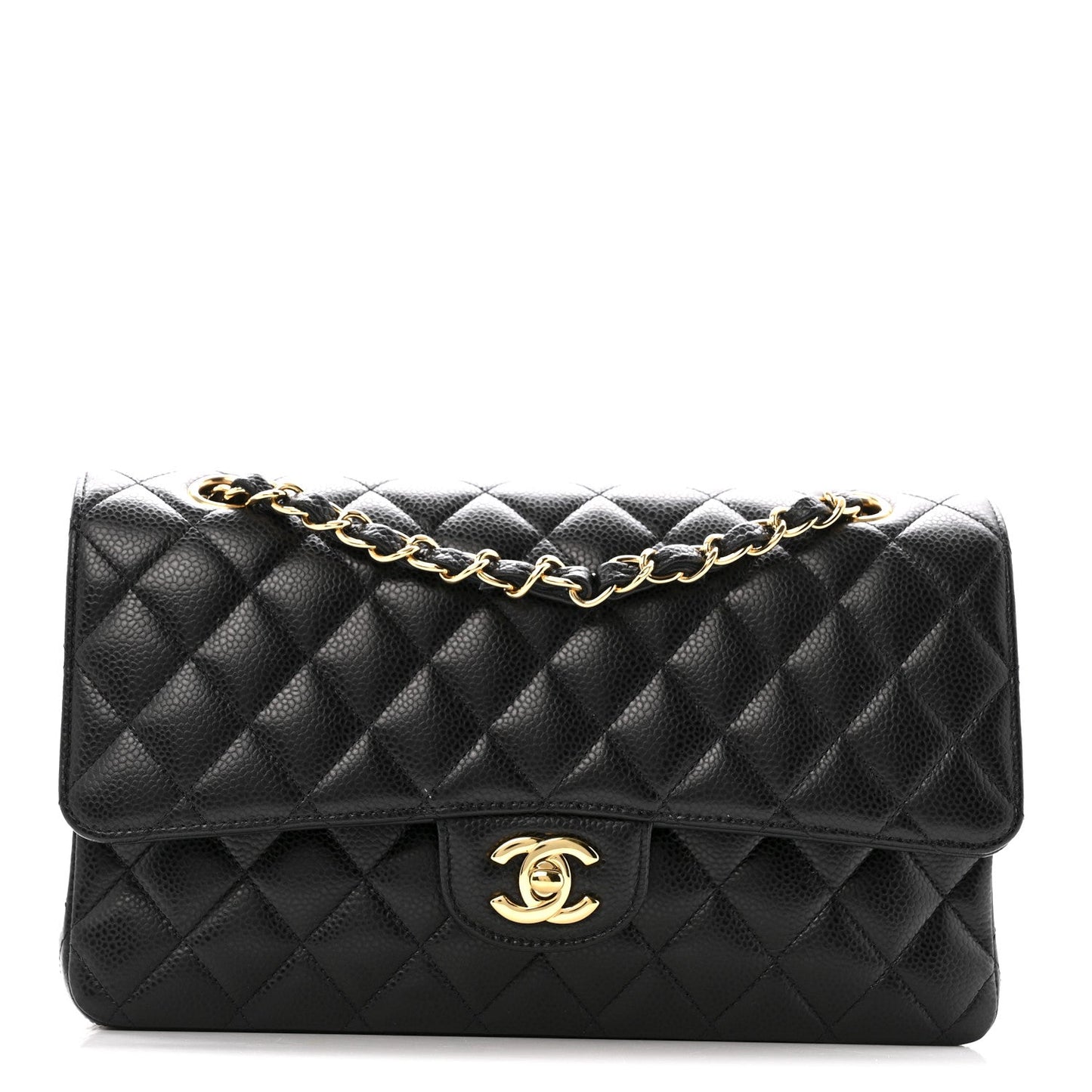 Caviar Quilted Medium Double Flap Black