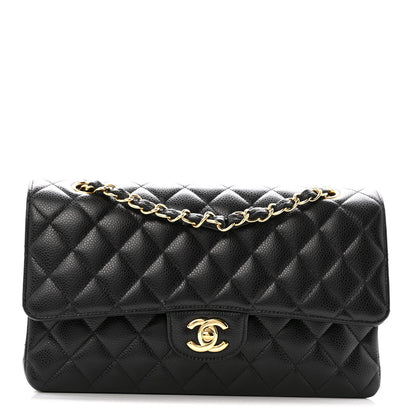 Caviar Quilted Medium Double Flap Black