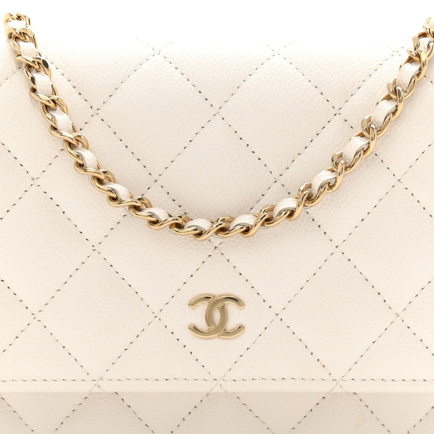 Caviar Quilted Wallet on Chain WOC White