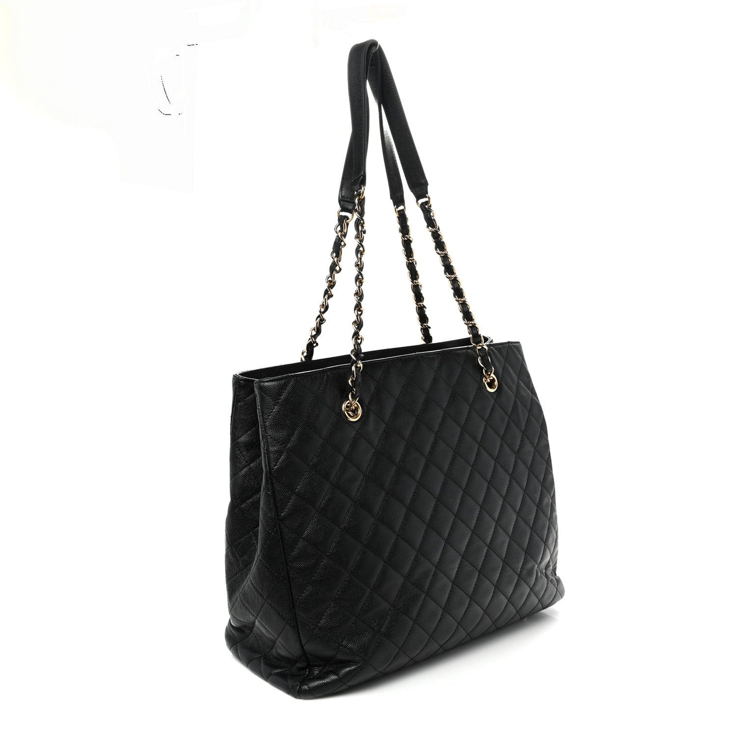 Caviar Quilted Large Flap Shopping Tote Black