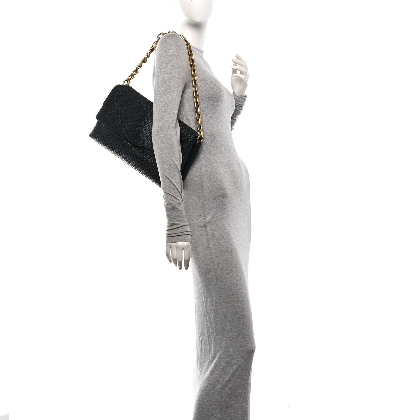 GG Grainy Calfskin Large Chain Shoulder Bag Black