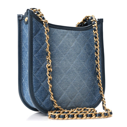 Washed Denim Quilted Small Hobo Blue
