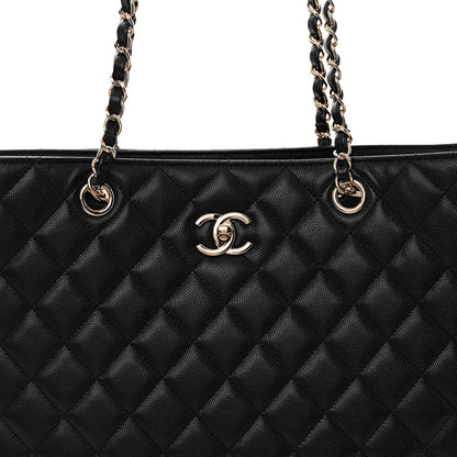 Caviar Quilted Large Shopping Tote Black