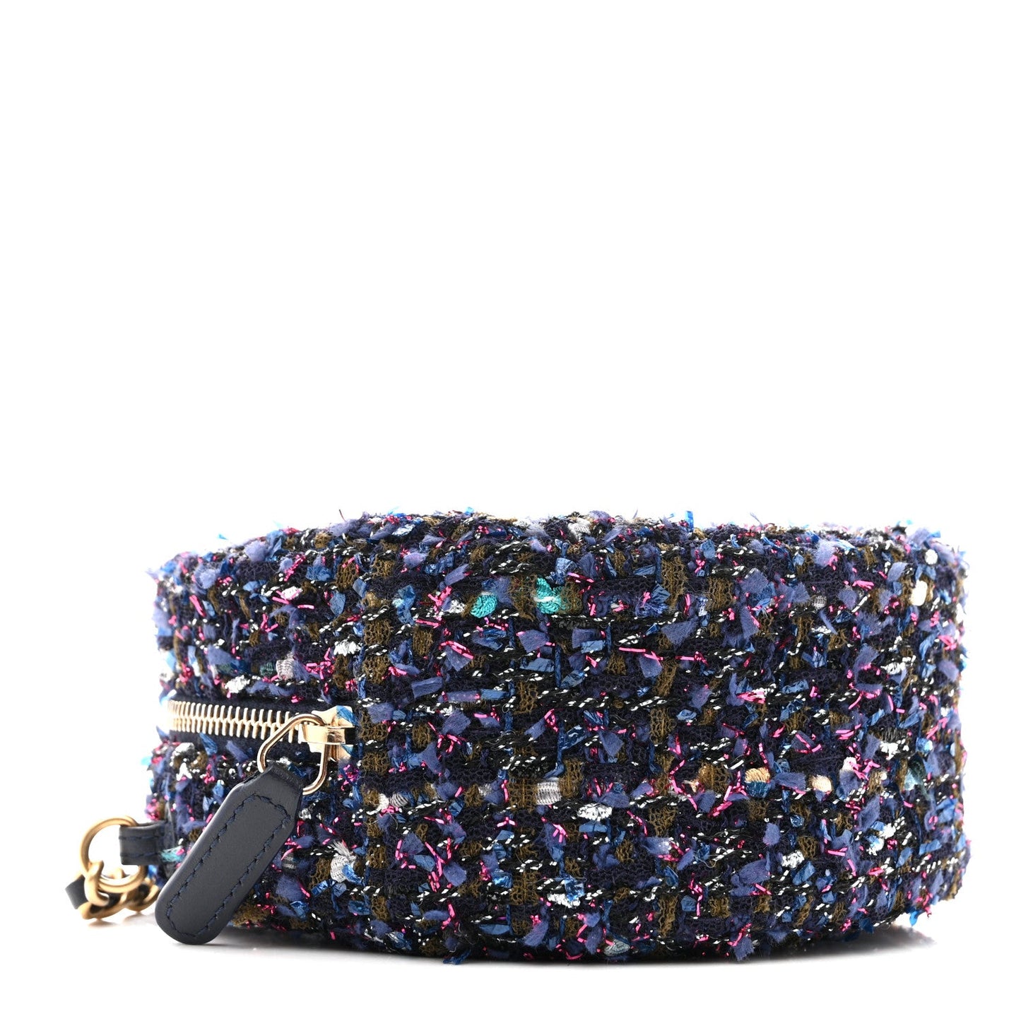 Tweed Quilted Round Clutch With Chain Multicolor