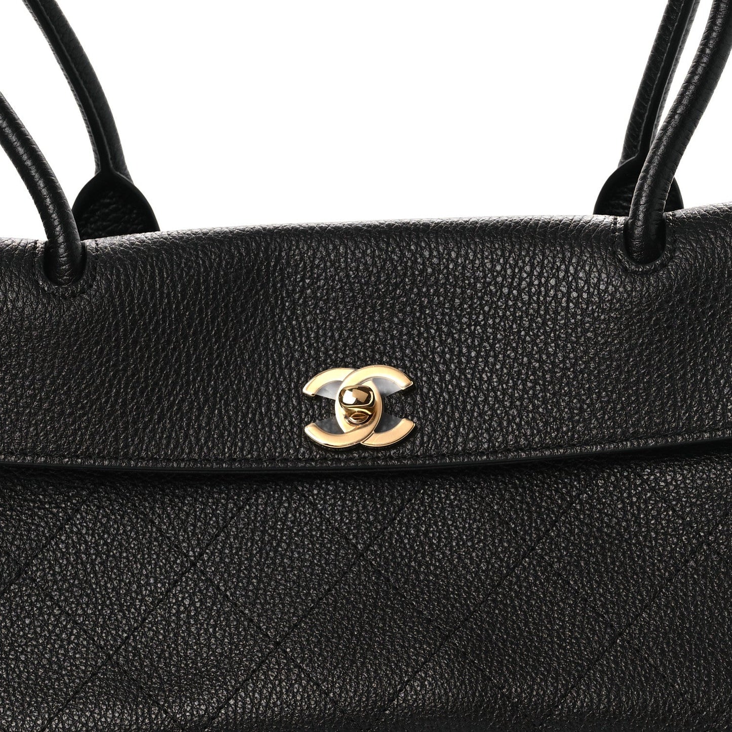 Grained Calfskin Stitched Urban Essentials Small Shopping Bag Black