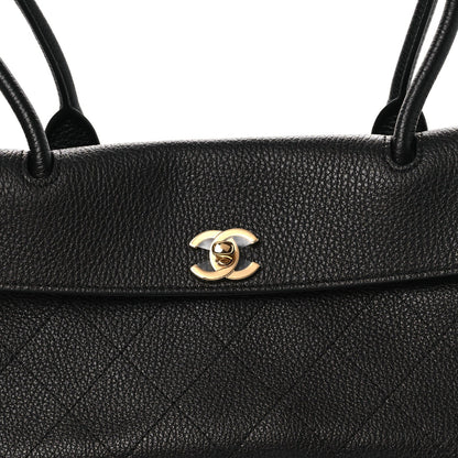 Grained Calfskin Stitched Urban Essentials Small Shopping Bag Black