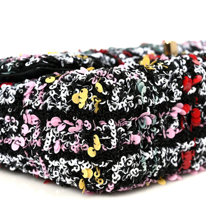 Tweed Sequin Small Single Flap Black Red Multicolor