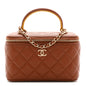 Lambskin Quilted Small Top Handle Vanity Case With Chain Light Brown Yellow