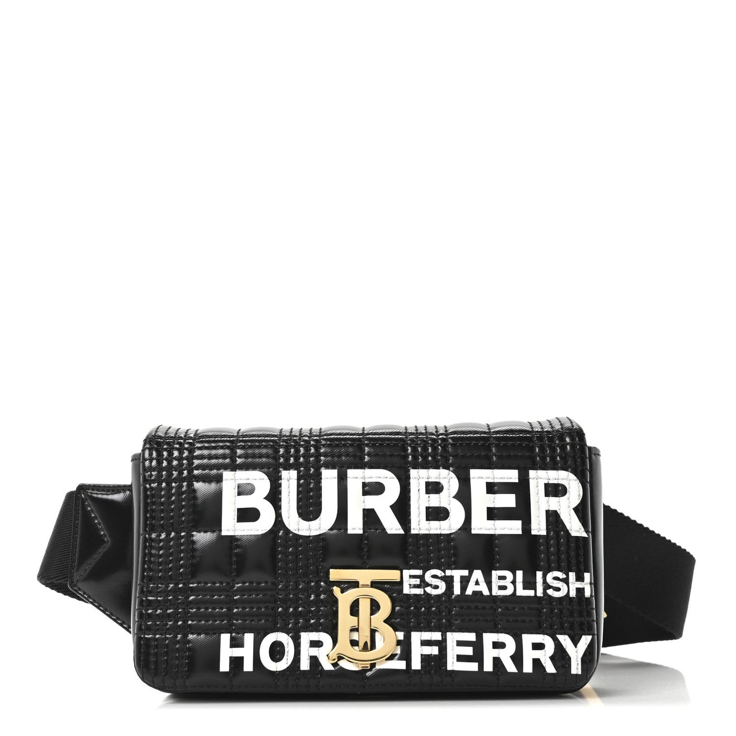 Patent Quilted Horseferry Print Lola Bum Bag Black