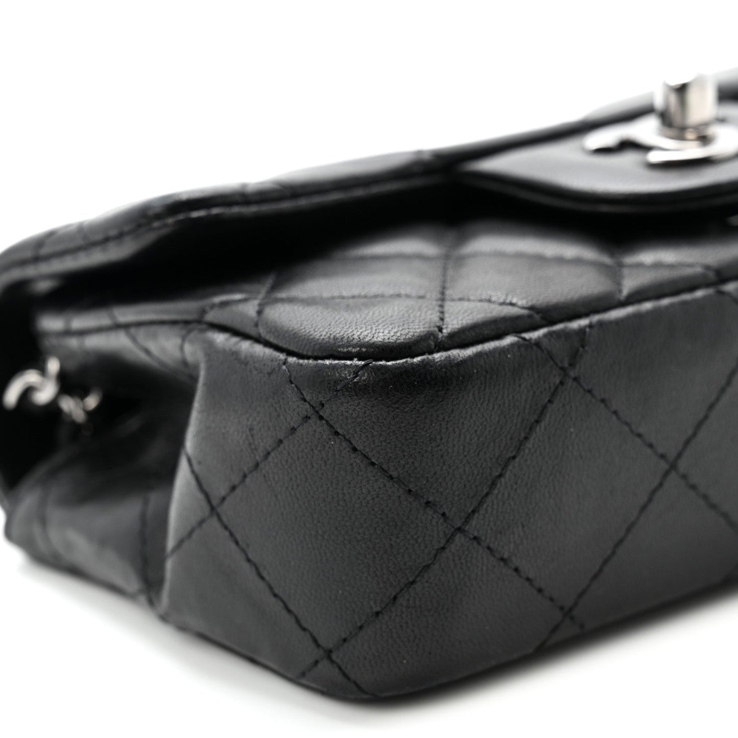 Lambskin Quilted Extra Mini Rectangular Flap Black