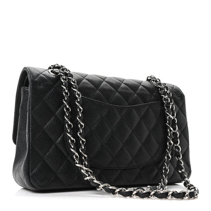 Caviar Quilted Medium Double Flap Black