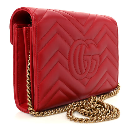 Calfskin Matelasse GG Marmont Chain Wallet Hibiscus Red